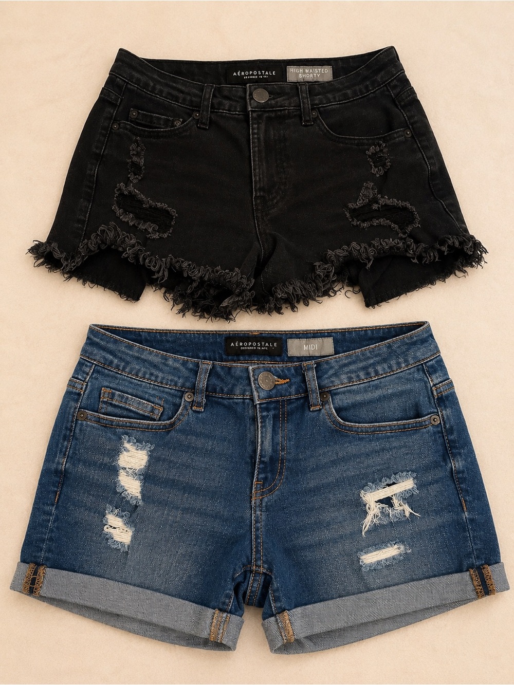 Aeropostale Black Distressed Cutoff Denim Shorts Pair
